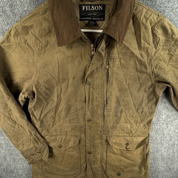 CC Filson Ottergreen Green Oil Jacket Full Zip Lightweight Cotton Canvas Cargo